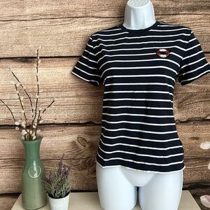 Brooks Brothers Women’s Nautical Striped Blue and White T-shirt Size Medium
